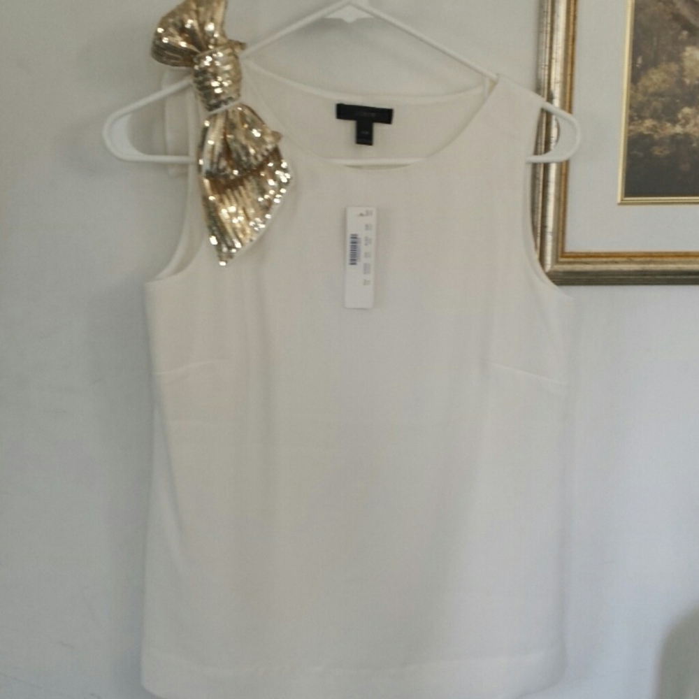 J Crew NWT Ivory Sleeveless Top w/Bow
